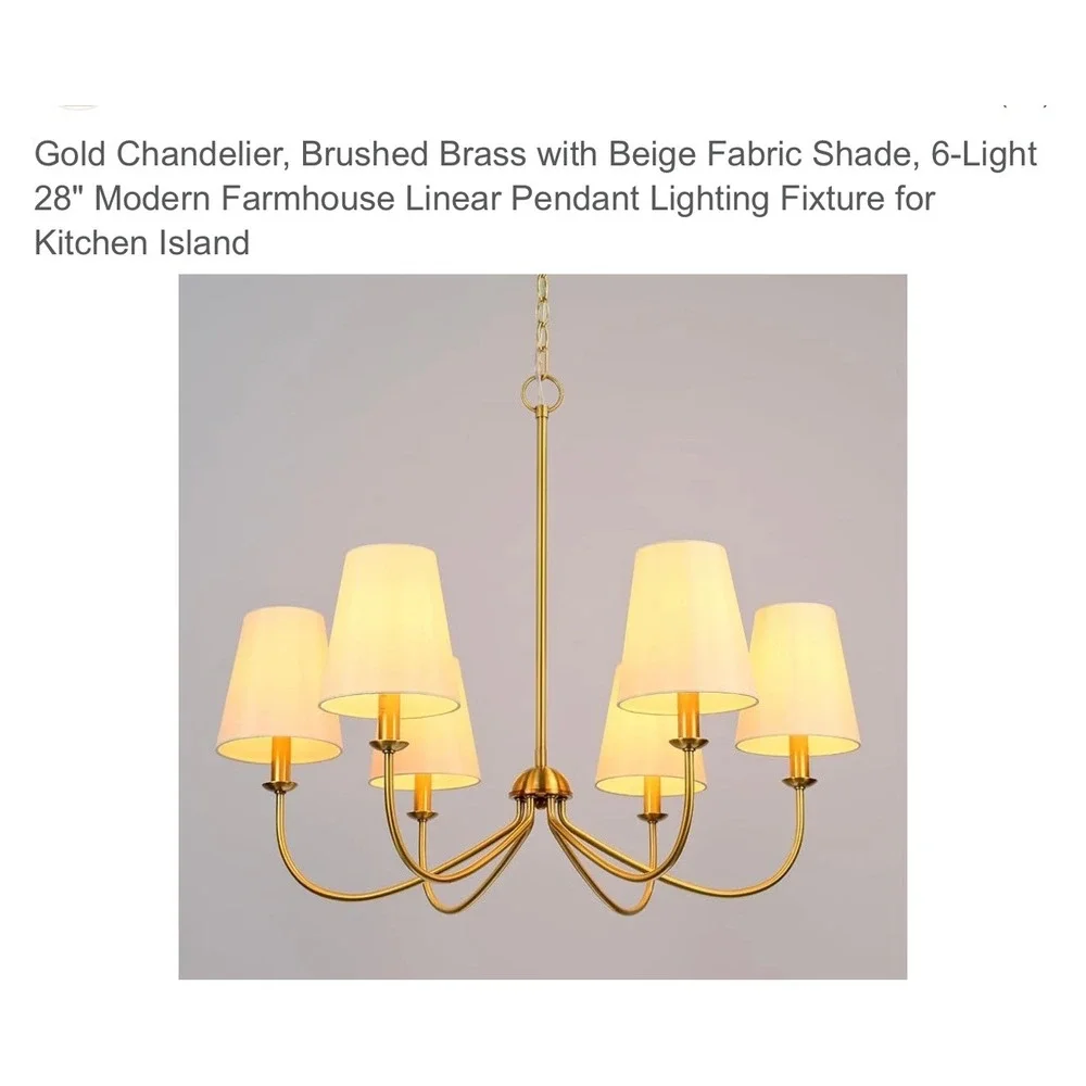New‎ in Box 6-Light Homebelife Chandelier Brushed Bronze Gold Beige Shade Light